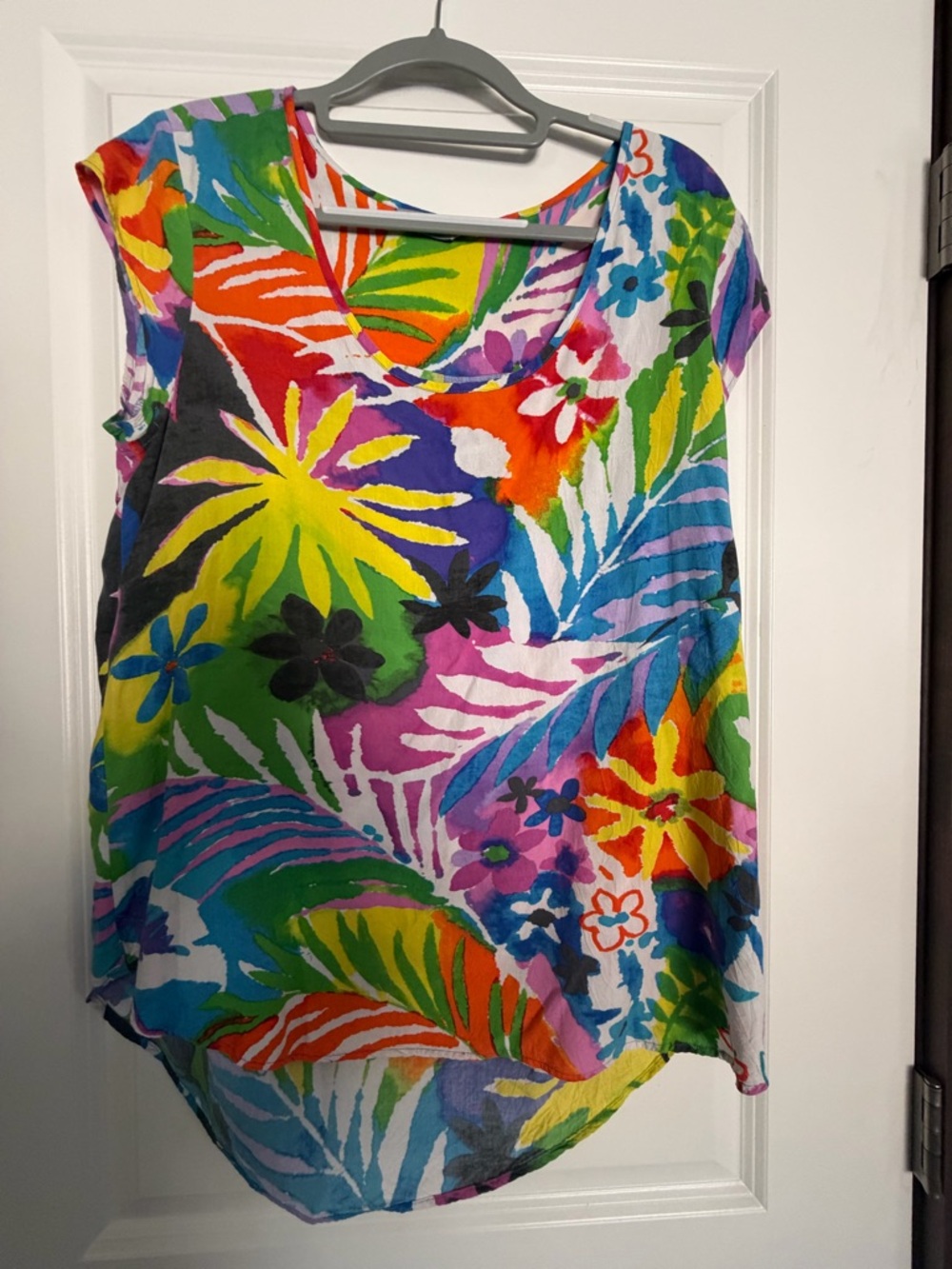 Women’s Multicolor Tropical Print Cap Sleeve Top Large